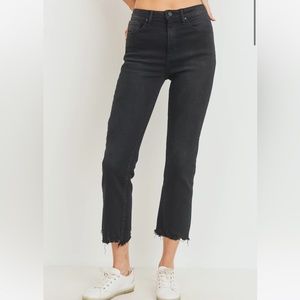 Just Black Denim - High Rise Destroyed Hem Straight Jeans